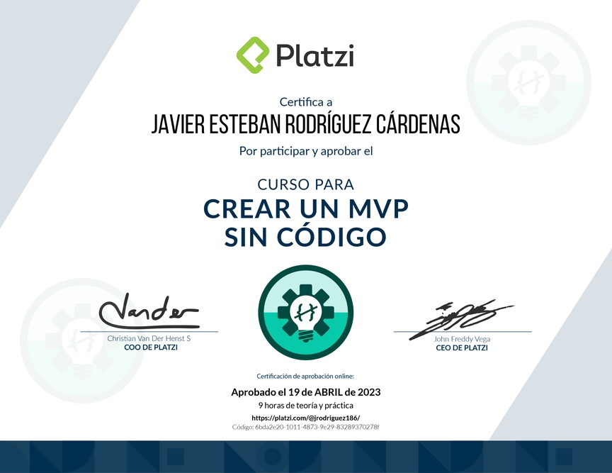 Diploma del Curso para Crear un MVP sin Código