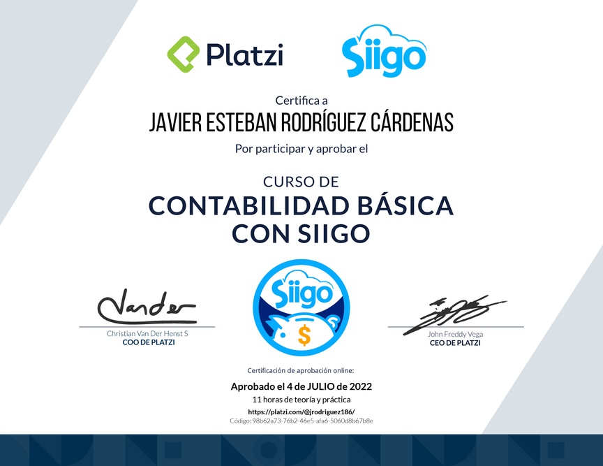 Diploma del Curso de Contabilidad Básica con Siigo
