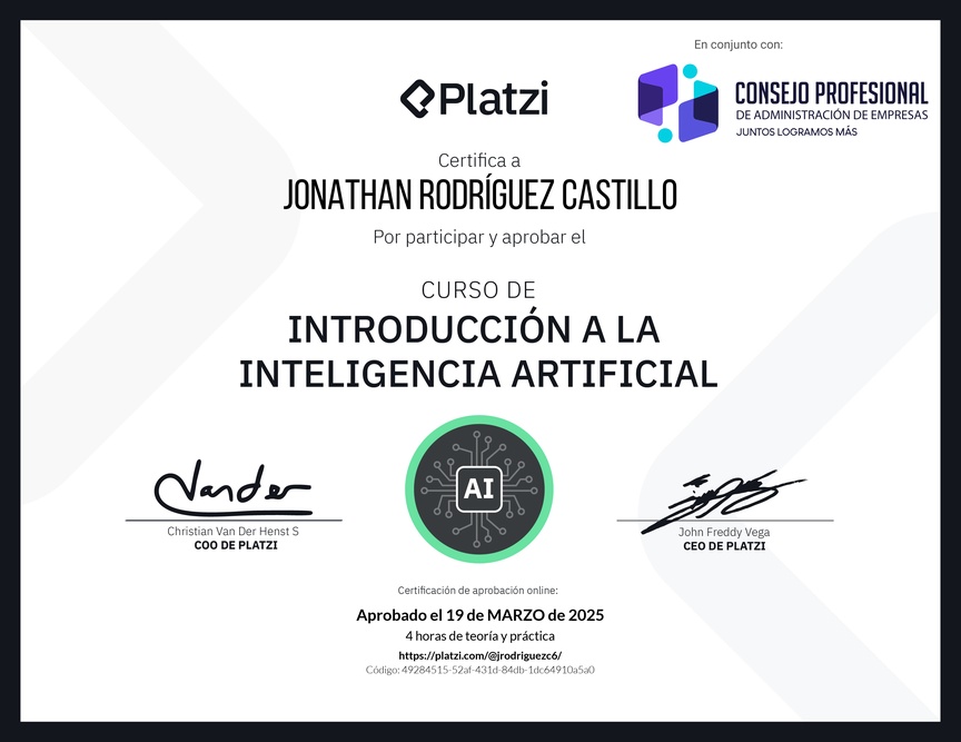 Diploma del Curso Gratis de Introducción a la Inteligencia Artificial