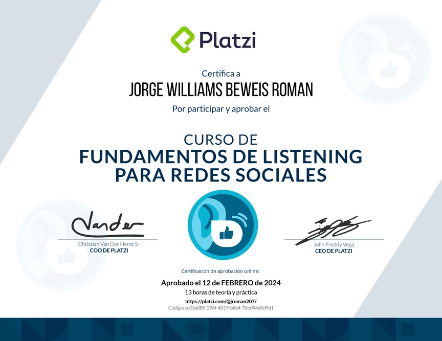 Diploma del Curso de Técnicas de Listening en Redes Sociales