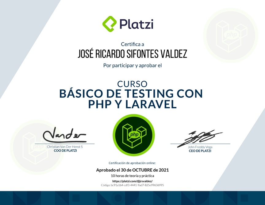 Diploma del Curso Básico de Testing con PHP y Laravel