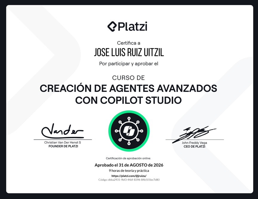 Diploma del Curso de Creación de Agentes Avanzados con Microsoft Copilot Studio