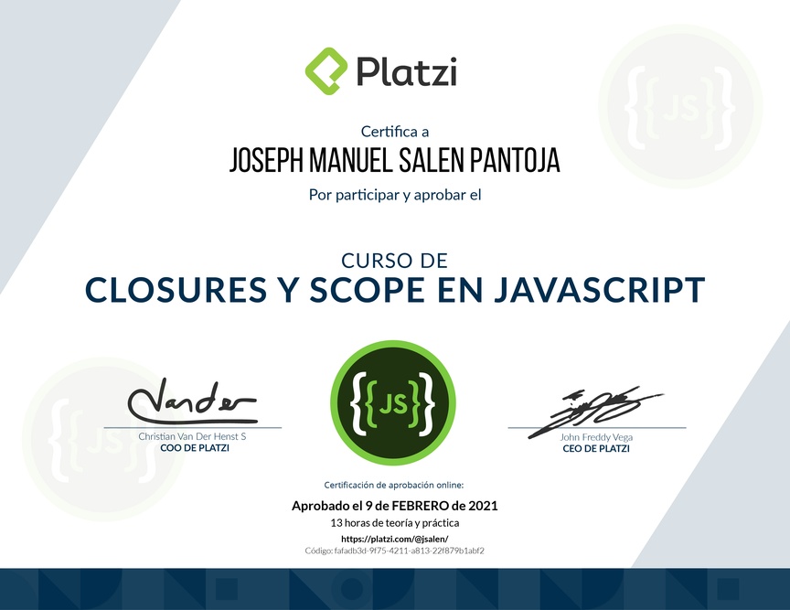 Diploma del Curso de Closures y Scope en JavaScript 2020