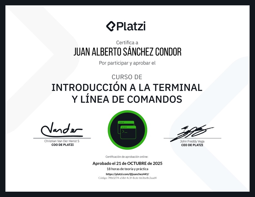 Diploma del Curso de Introducción a la Terminal y Línea de Comandos