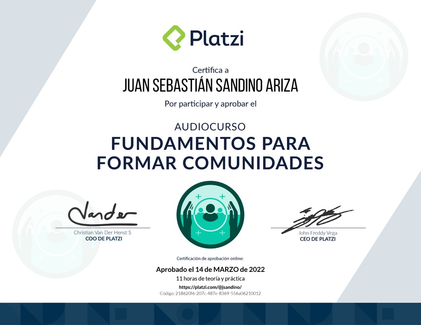 Diploma de Audiocurso Fundamentos para Formar Comunidades
