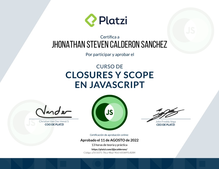 Diploma del Curso de Closures y Scope en JavaScript
