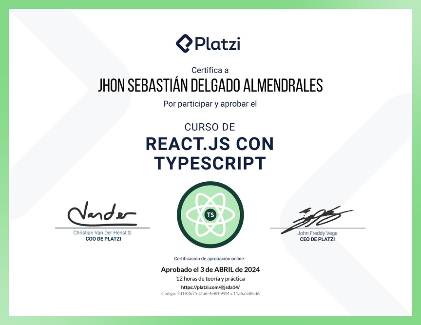 Diploma del Curso de React.js con TypeScript