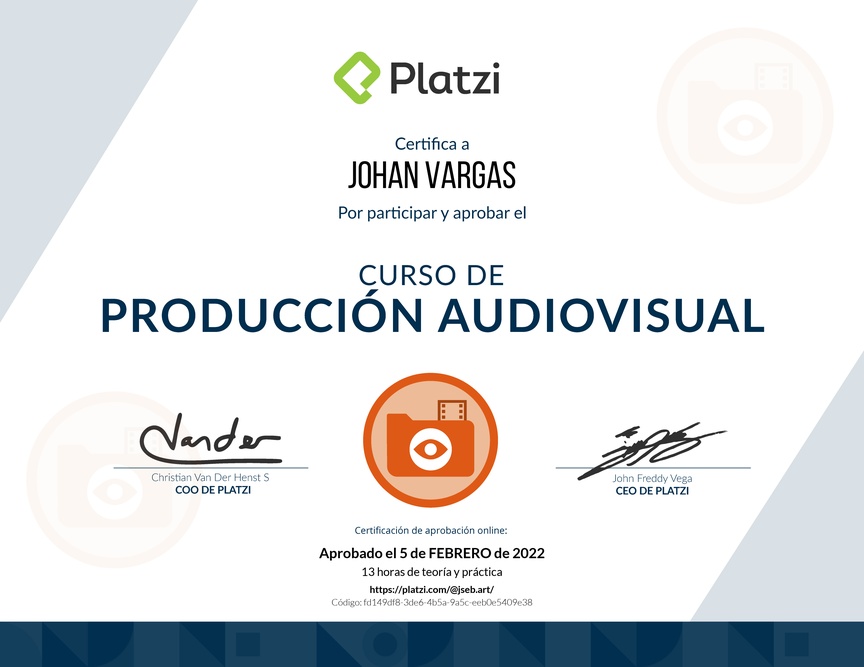 Diploma del Curso de Introducción a la Producción Audiovisual