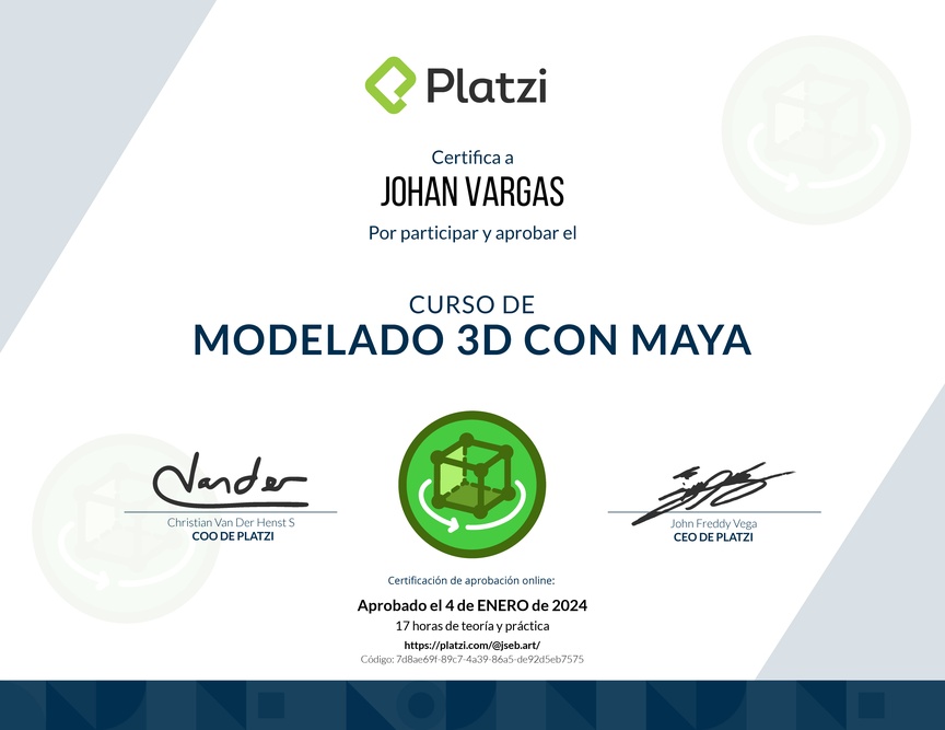 Diploma del Curso de Modelado 3D con Maya