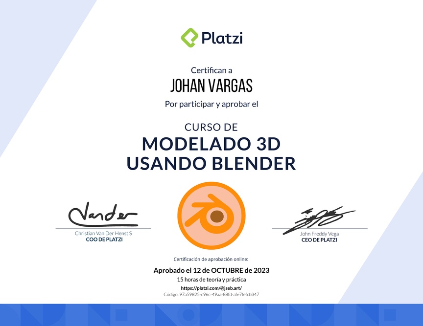 Diploma del Curso de Modelado 3D usando Blender