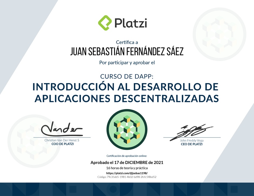Diploma del Curso de Dapps: Introducción al Desarrollo de Aplicaciones Descentralizadas