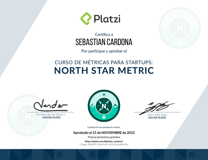Diploma del Curso de Métricas para Startups en Etapa Temprana