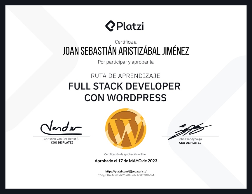 Diploma de la Ruta de Aprendizaje de Full Stack con WordPress