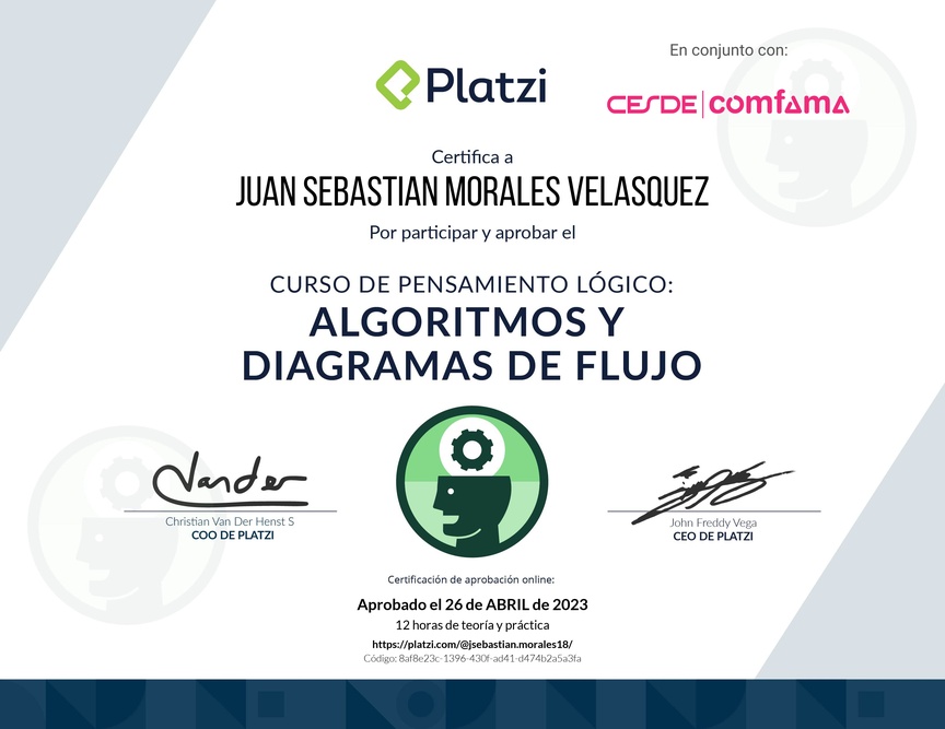 Diploma del Curso de Pensamiento Lógico: Algoritmos y Diagramas de Flujo