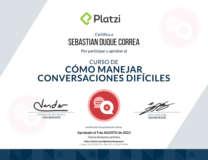 Diploma del Curso de Cómo Manejar Conversaciones Difíciles con Clientes