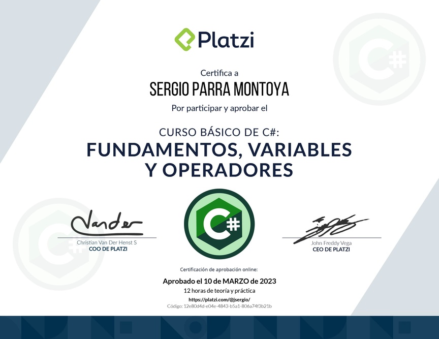Diploma del Curso Básico de Programación con C#