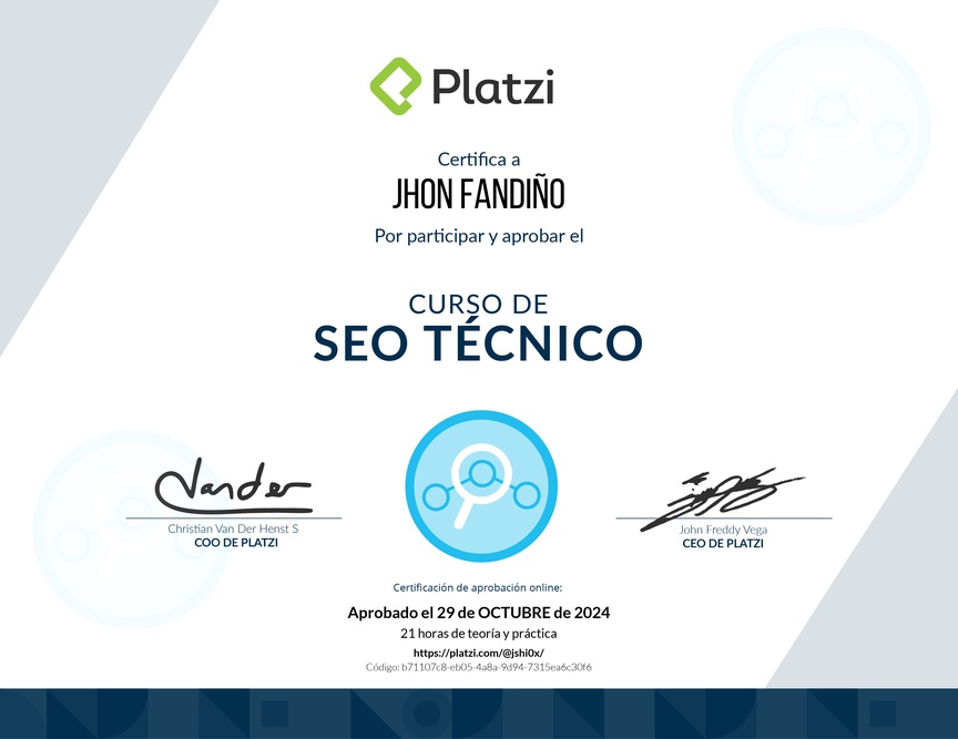 Diploma del Curso de Optimización de SEO Técnico