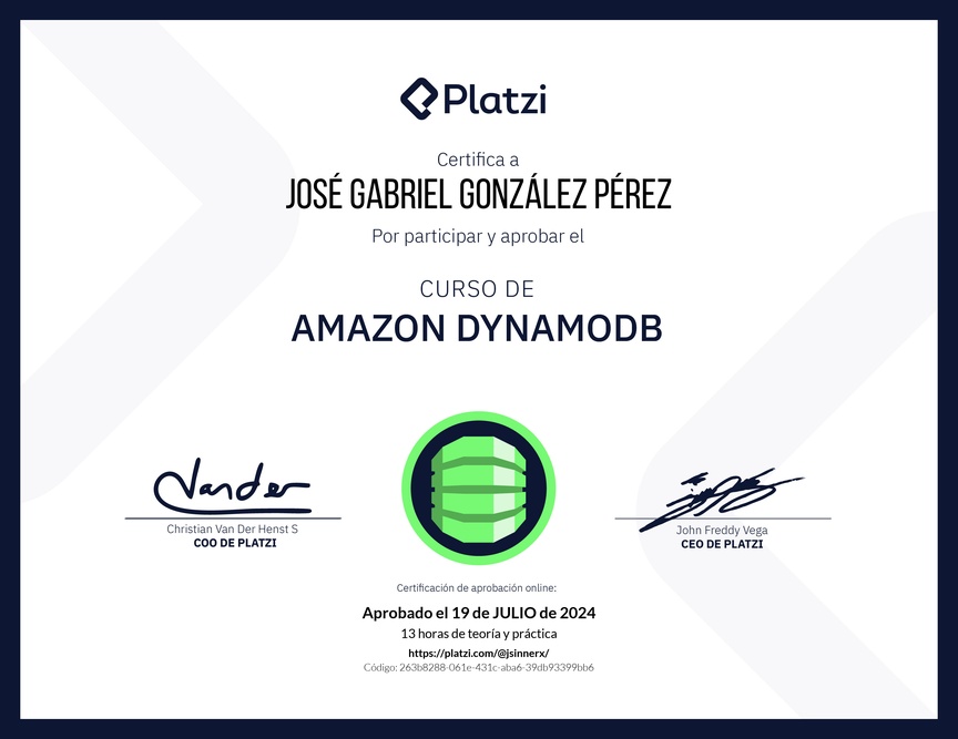 Diploma del Curso de Amazon DynamoDB