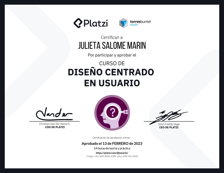 Diploma del Curso de Diseño Centrado en Usuario