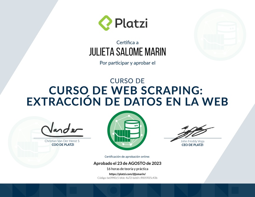 Diploma del Curso de Web Scraping: Extracción de Datos en la Web