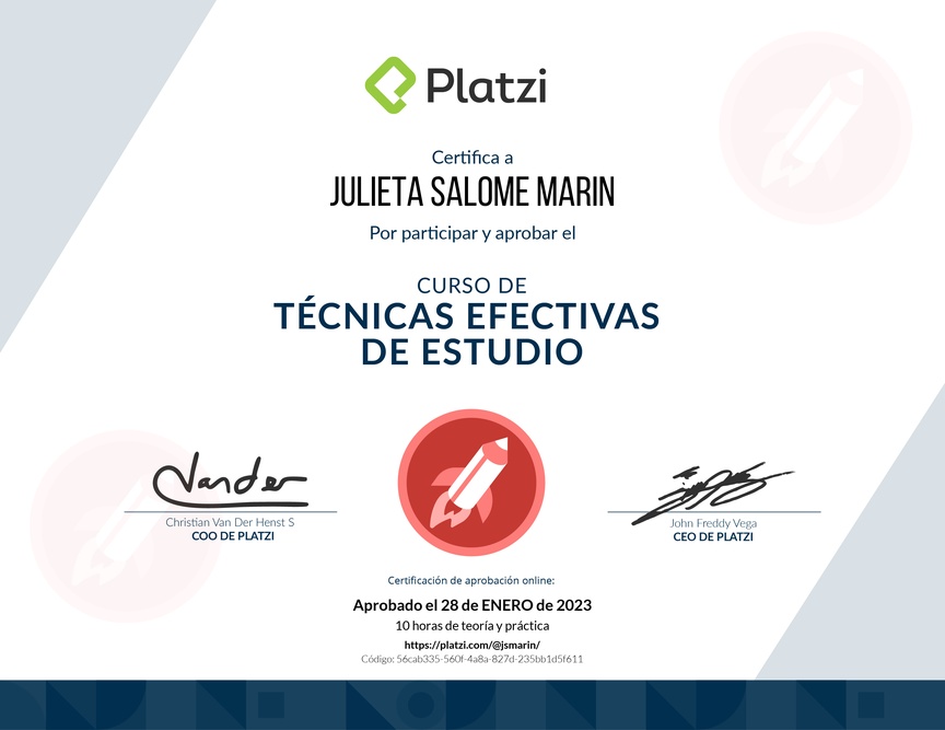 Diploma del Curso de Técnicas Efectivas de Estudio