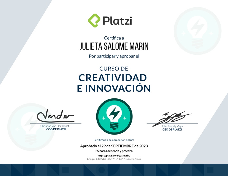 Diploma del Curso de Creatividad e Innovación