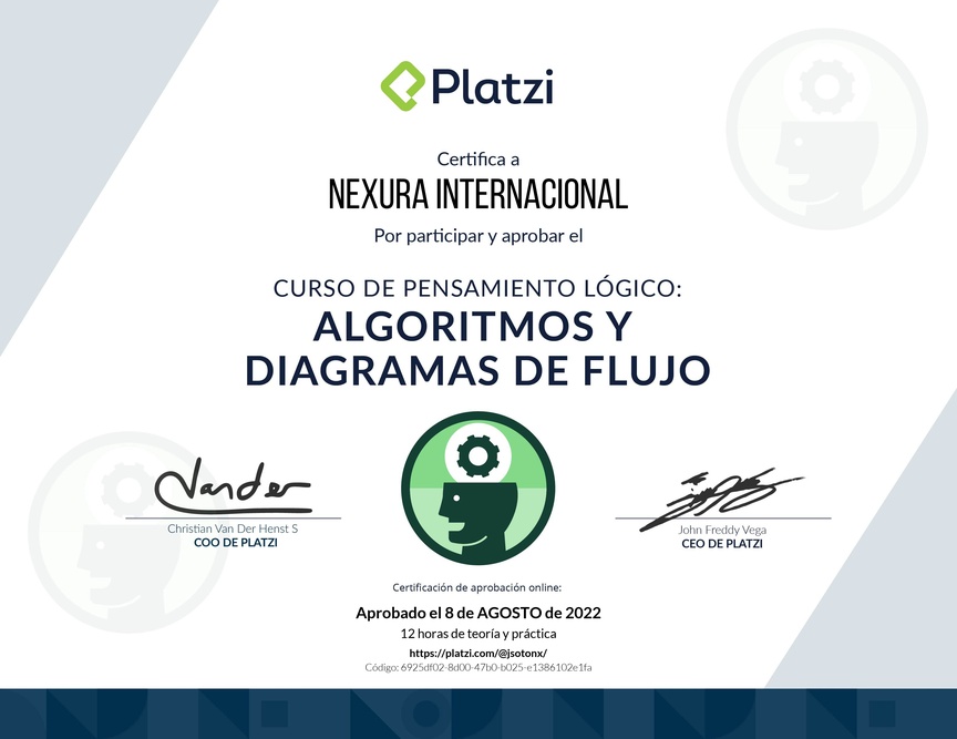 Diploma del Curso de Pensamiento Lógico: Algoritmos y Diagramas de Flujo