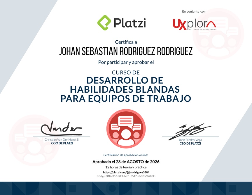 Diploma del Curso de Desarrollo de Habilidades Blandas para Equipos de Trabajo