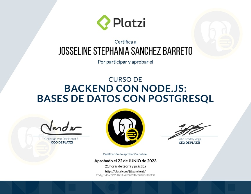 Diploma del Curso de Backend con Node.js: Base de Datos con PostgreSQL