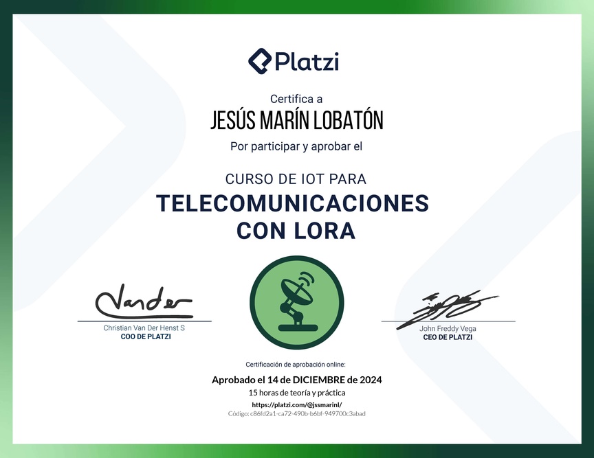 Diploma del Curso de IoT: Telecomunicaciones con LoRa