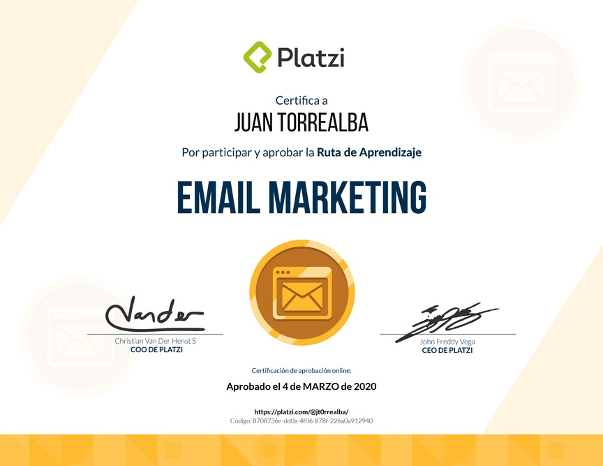 Diploma de la Ruta de Aprendizaje de Email Marketing