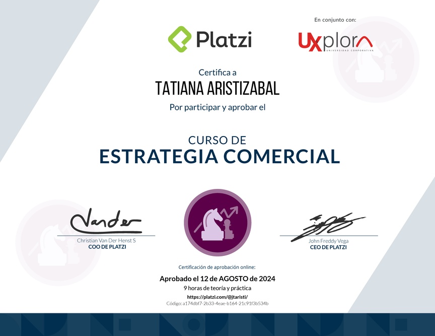 Diploma del Curso de Estrategia Comercial (2018)