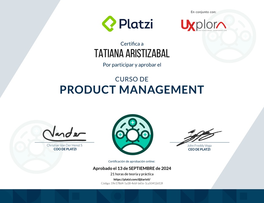 Diploma del Curso de Product Management