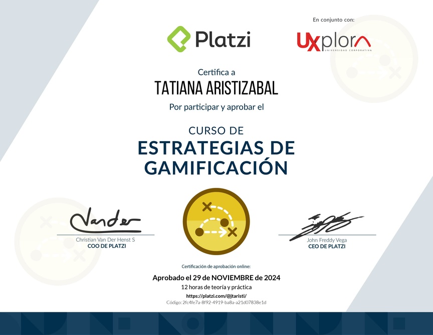 Diploma del Curso de Estrategias de Gamificación