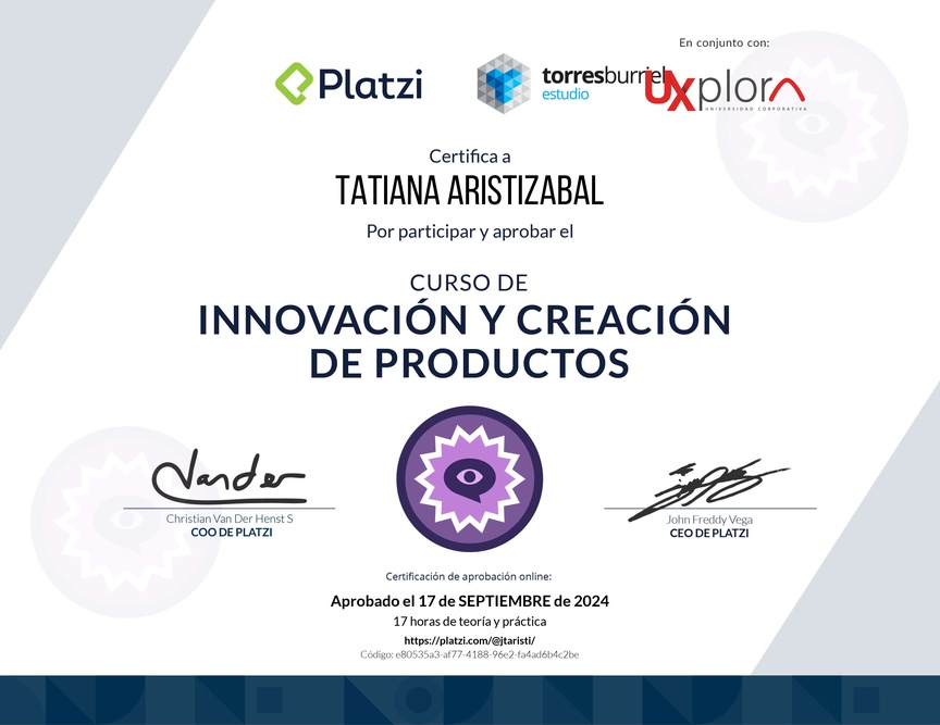 Diploma del Curso de Innovación y Creación de Productos