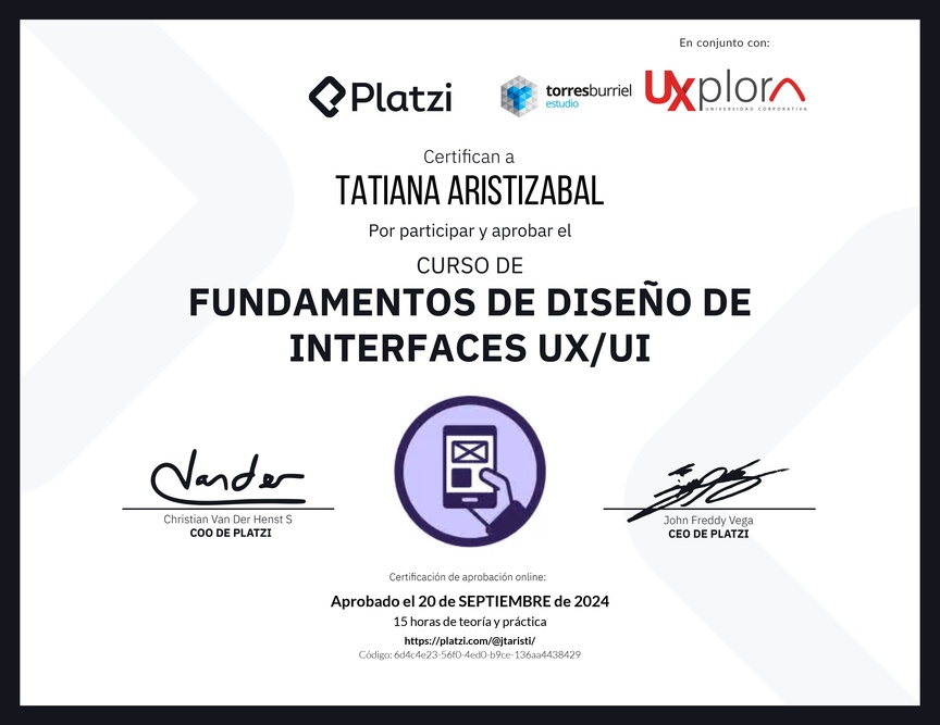 Diploma del Curso de Fundamentos de Diseño de Interfaces UX/UI