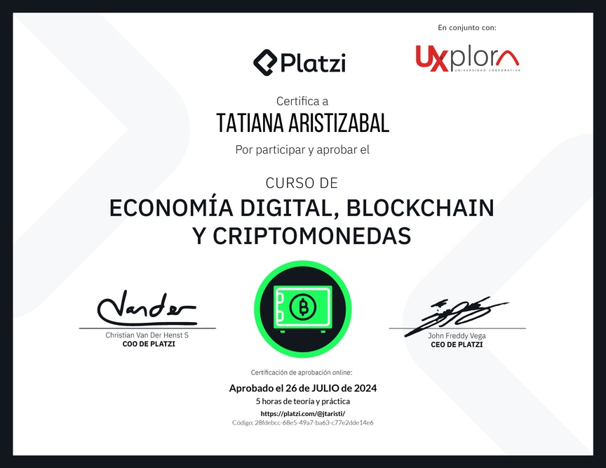 Diploma del Curso de Economía Digital: Bitcoin y criptomonedas