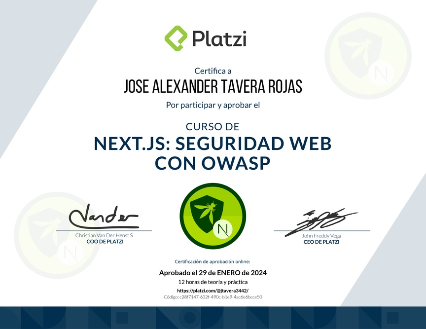 Diploma del Curso de Next.js: Seguridad Web con OWASP