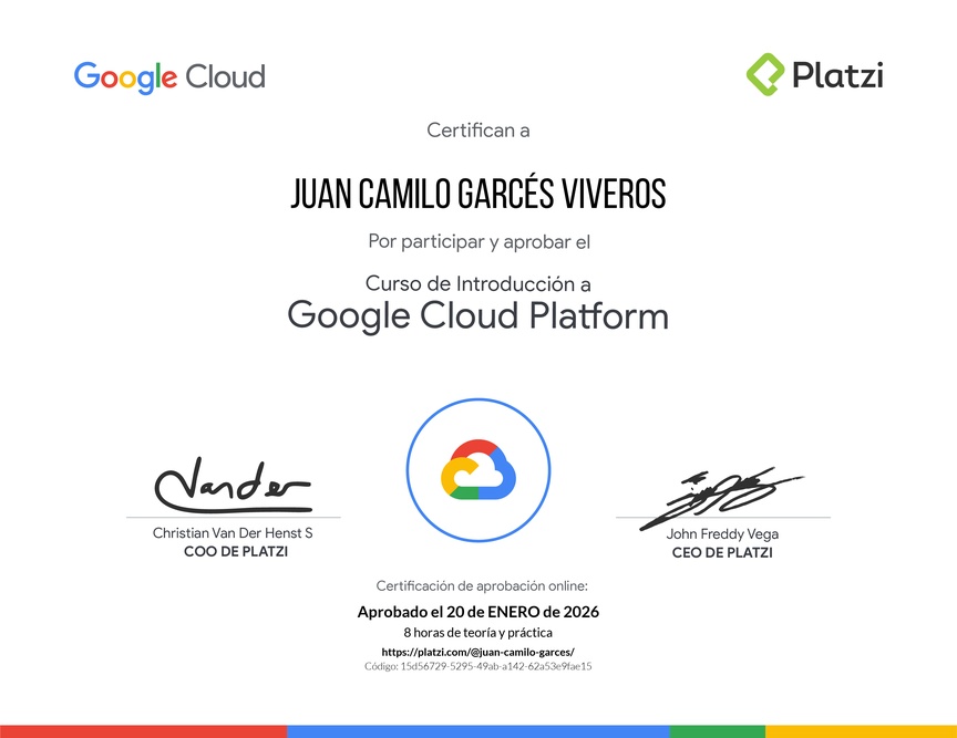 Diploma del Curso de Introducción a Google Cloud Platform