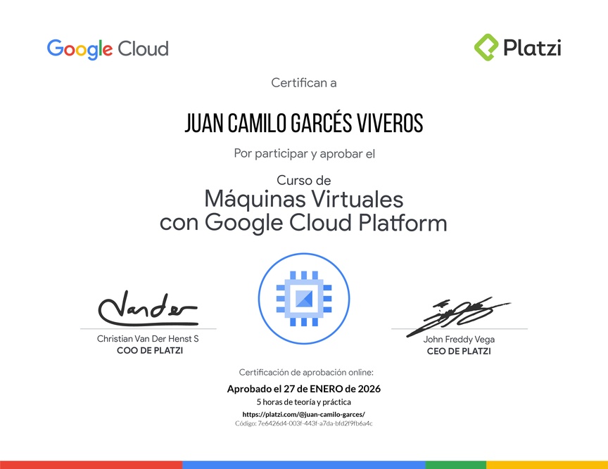 Diploma del Curso de Máquinas Virtuales con Google Cloud Platform