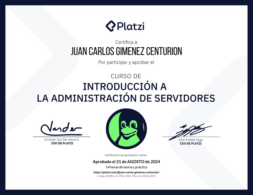 Diploma del Curso de Introducción a la Administración de Servidores Linux