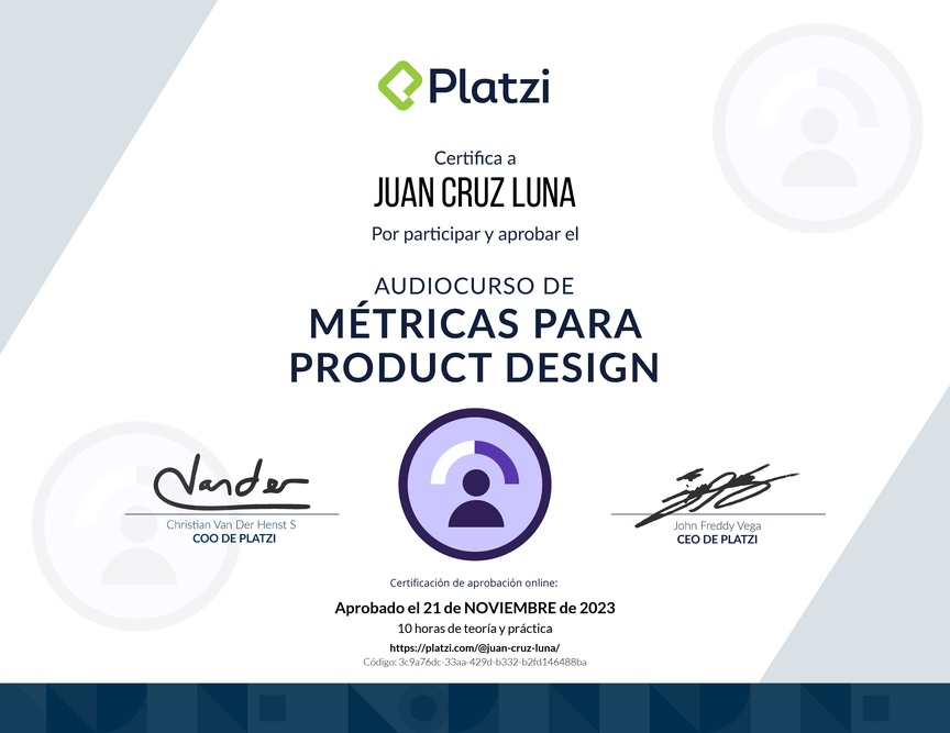 Diploma de Audiocurso de Métricas en Product Design