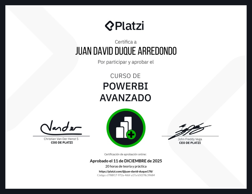 Diploma del Curso PowerBI Avanzado