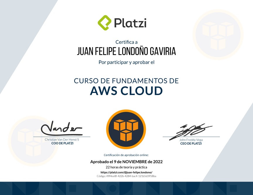 Diploma del Curso Práctico de AWS Cloud