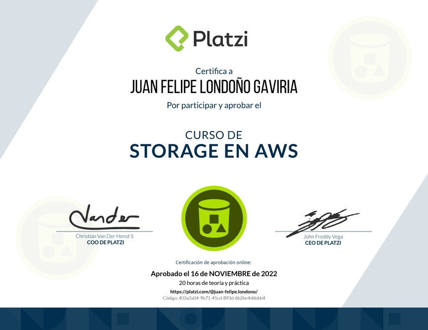 Diploma del Curso Práctico de Storage en AWS