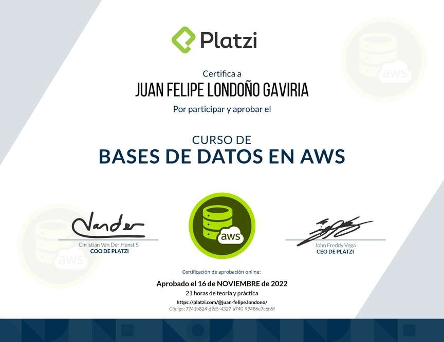 Diploma del Curso Práctico de Bases de Datos en AWS