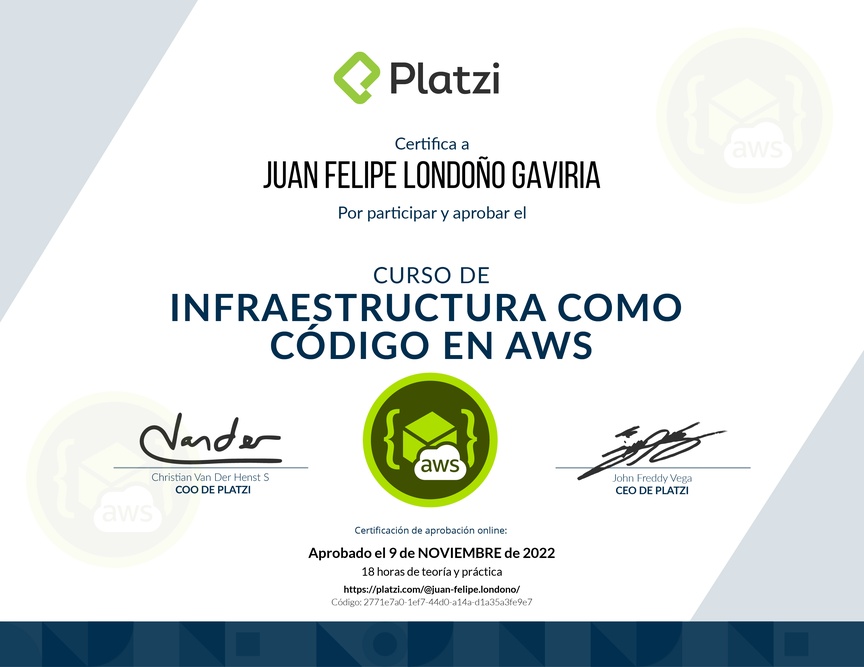 Diploma del Curso de Infraestructura Como Código en AWS