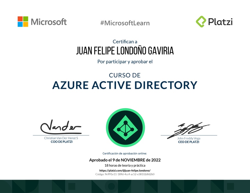 Diploma del Curso de Azure Active Directory