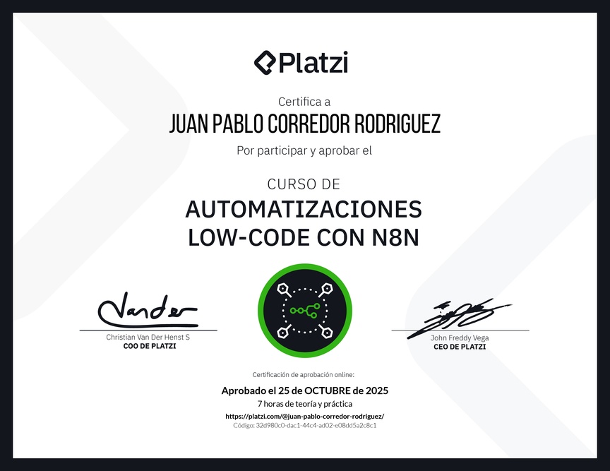 Diploma del Curso de Automatizaciones con n8n