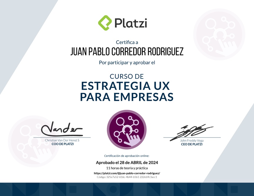 Diploma del Curso de Estrategias UX para Empresas